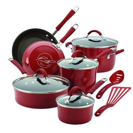 Rachael Ray Rachael Ray 16339 Cucina Hard Enamel Nonstick 12-Piece Cookware Set; Cranberry Red 16339